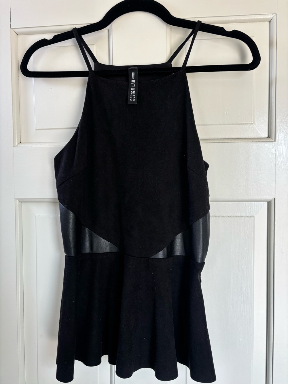 Design Lab I Lord & Taylor Black Halter Top with Faux Leather Insets